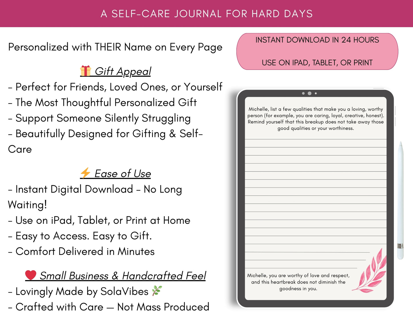 💛 Personalized Self-Care Journal for Tough Times – Digital Download