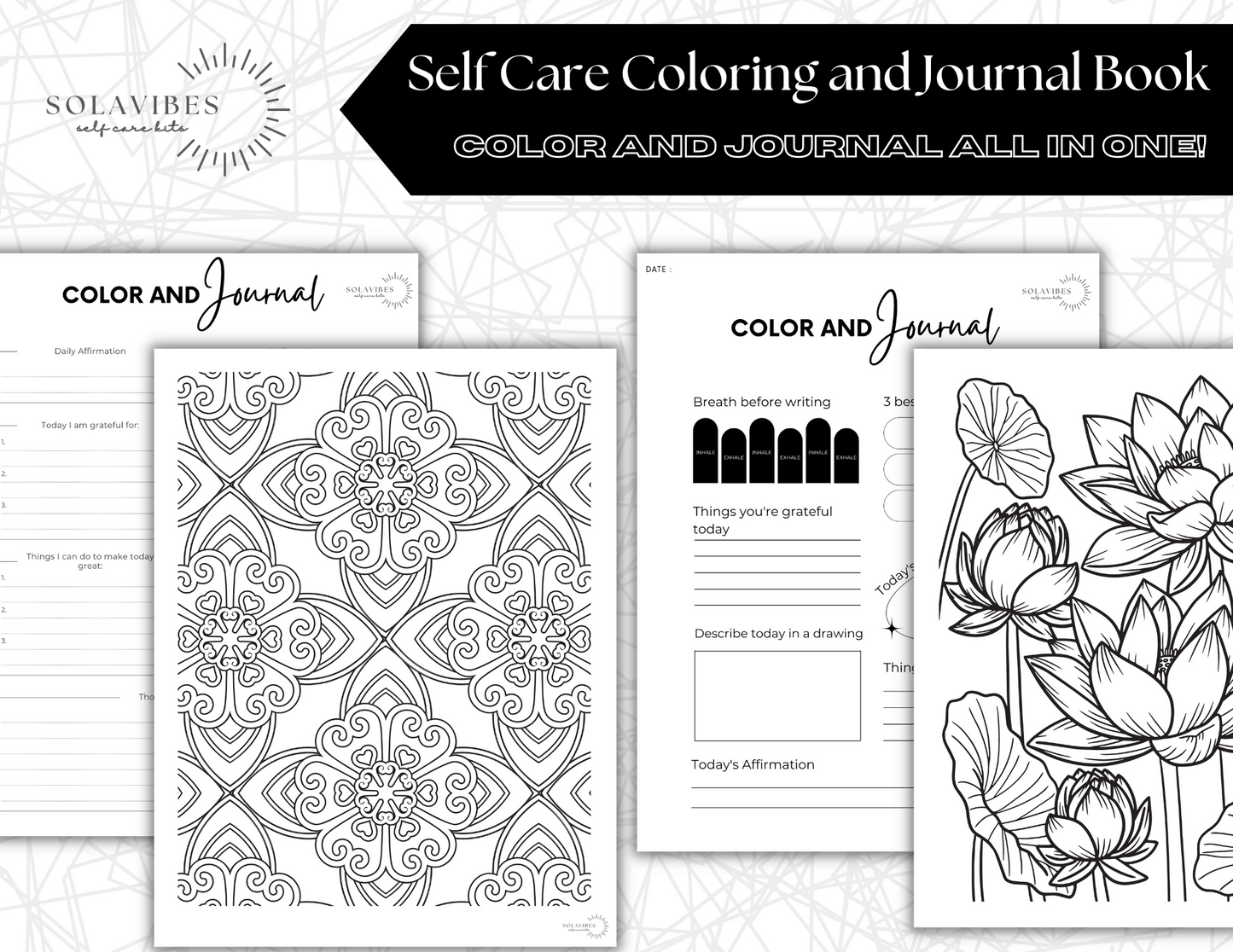 Self Care Color and Journal - Self Care Coloring Book with Guided Daily Journal Prompts, Therapy, Self Care Ebook Relaxing Bullet Color Book