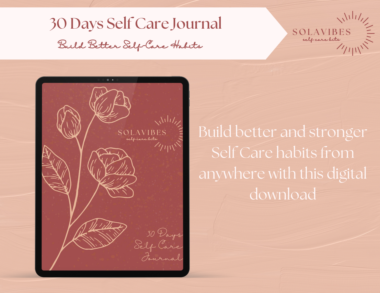 30 Day Self Care Journal - Build Better Stronger Self Care Habits, Guided Journal Prompts, Therapy, Self Care Ebook Self Reflection Workbook